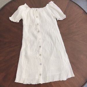 Button Front White Dress Double Layer